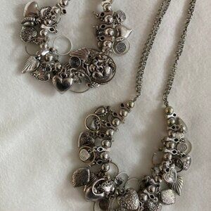 Simply You Silver Tone Multi-Heart Charm Necklace & Bracelet Set